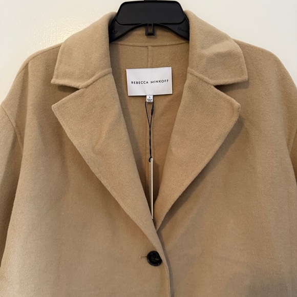 Rebecca Minkoff Long Line Relaxed Double Face Wool Coat In Beige - Picture 3 of 7